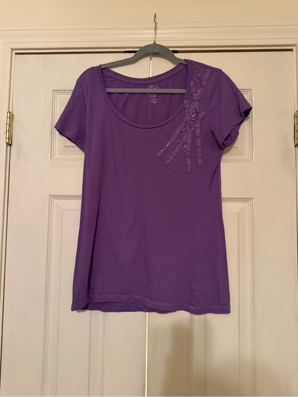 Old Navy Purple Short Sleeve Scoop Neck Tee with Shoulder Ribbon Detail